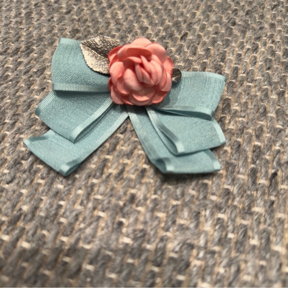 Blue Bow with Pink Flower Accent Pin Kids - Picture 2 of 5